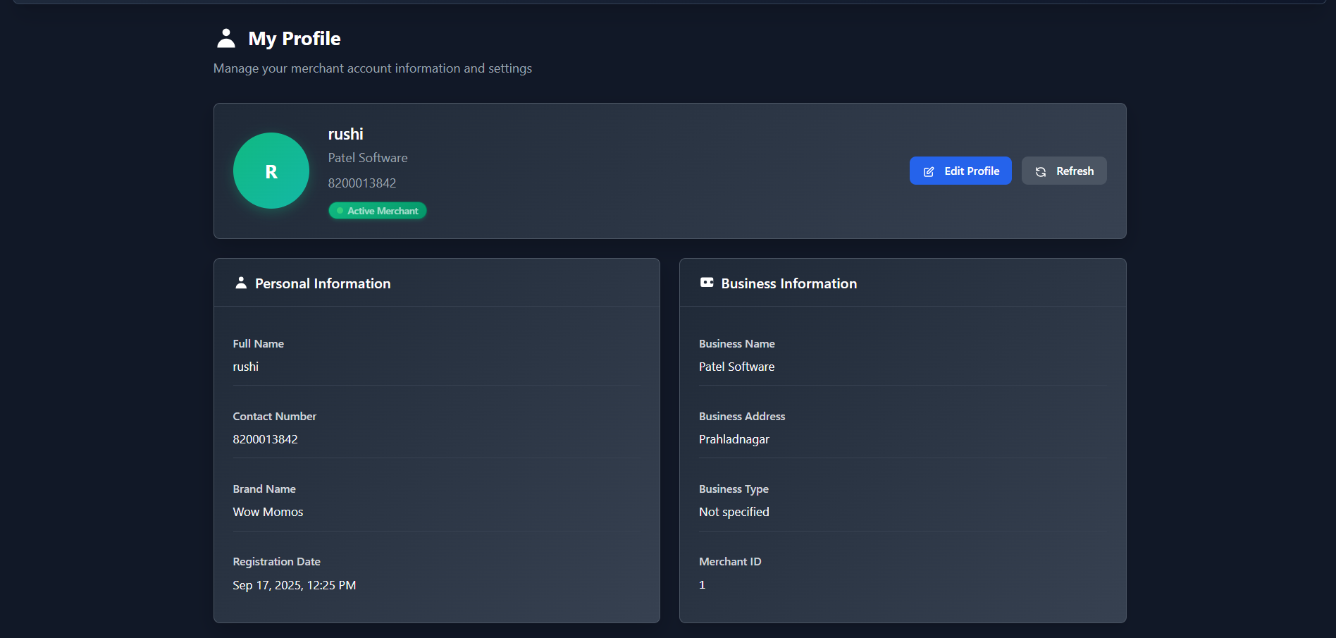 Merchant Profile